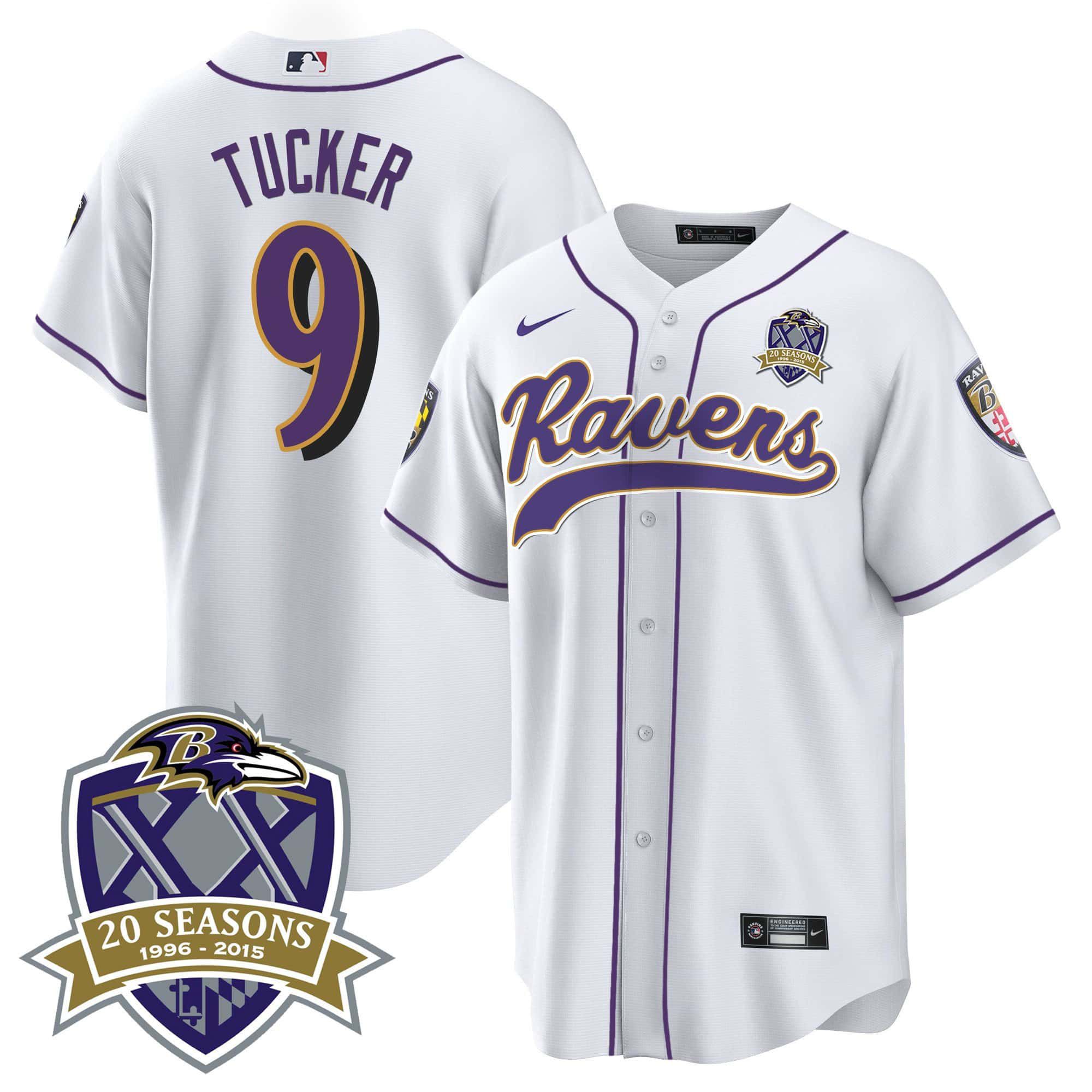 Men Baltimore Ravens 9 Tucker White 2024 Nike 20th Season Patch Baseball NFL Jersey